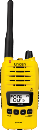 Uniden UH850-Y 80 CHANNEL 5 WATT UHF WATERPROOF CB HANDHELD RADIO